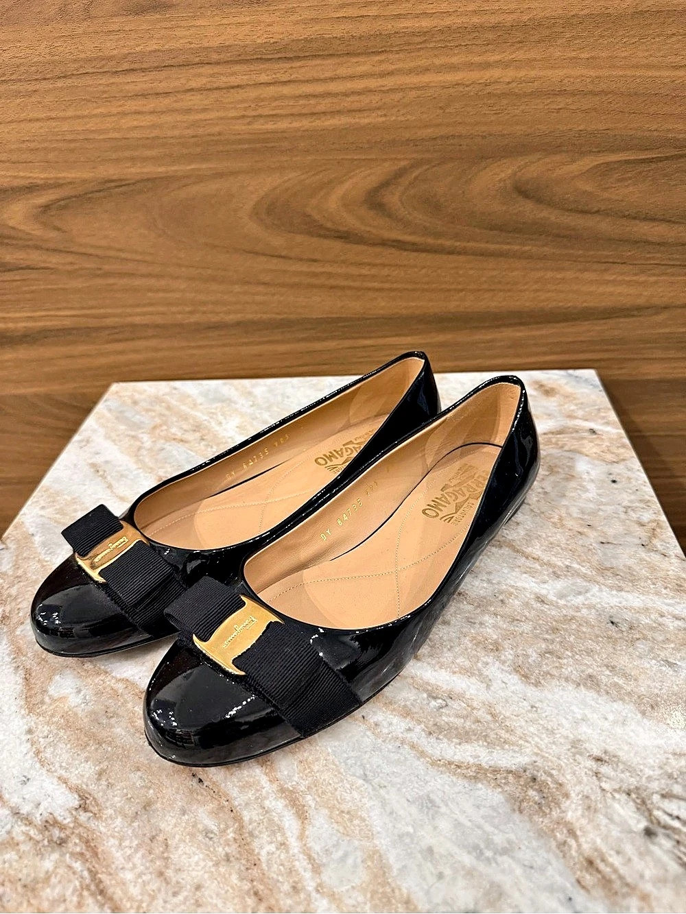 Salvatore Ferragamo Varina Patent Ballet Flat Black